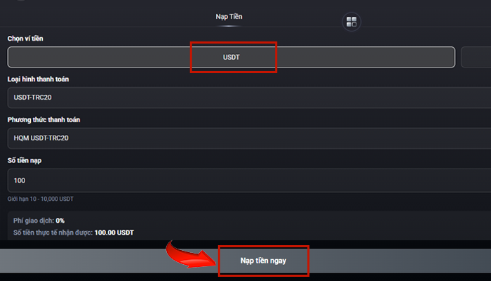 cách nạp tiền usdt tại fungame dễ dàng